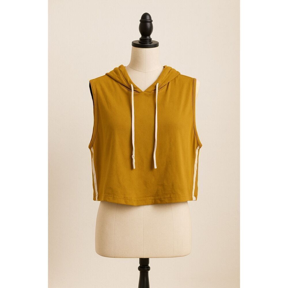 Roma Concept Cropped Sleeveless Hoodie | Size 3X | Mustard Yellow Athleisure Top